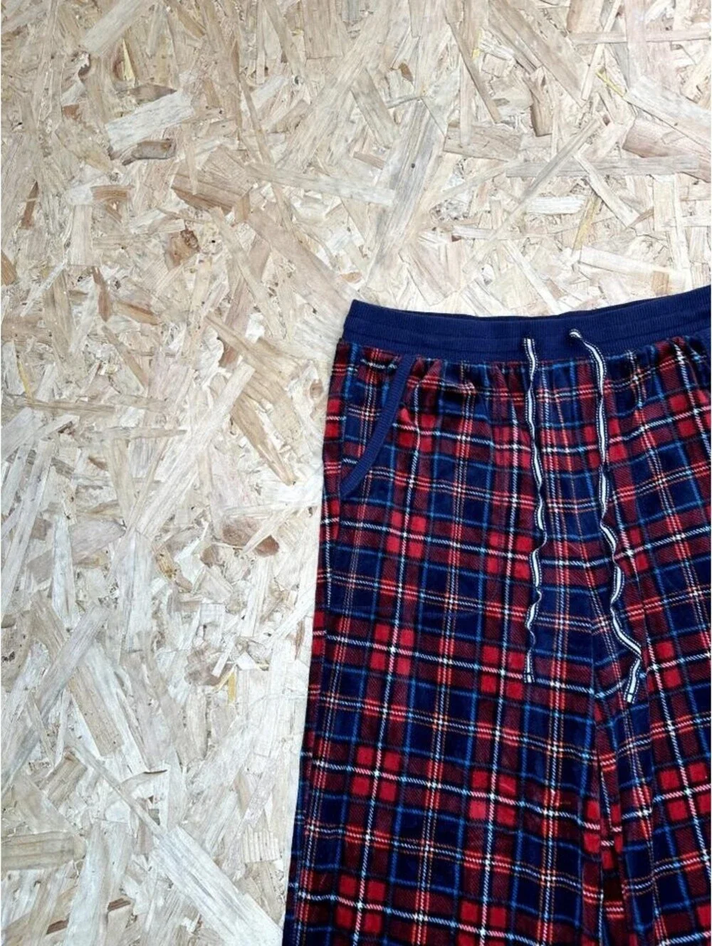 Nautica Pajama Pants Mens Small Red Blue Plaid Fleece Lounge Sleepwear
